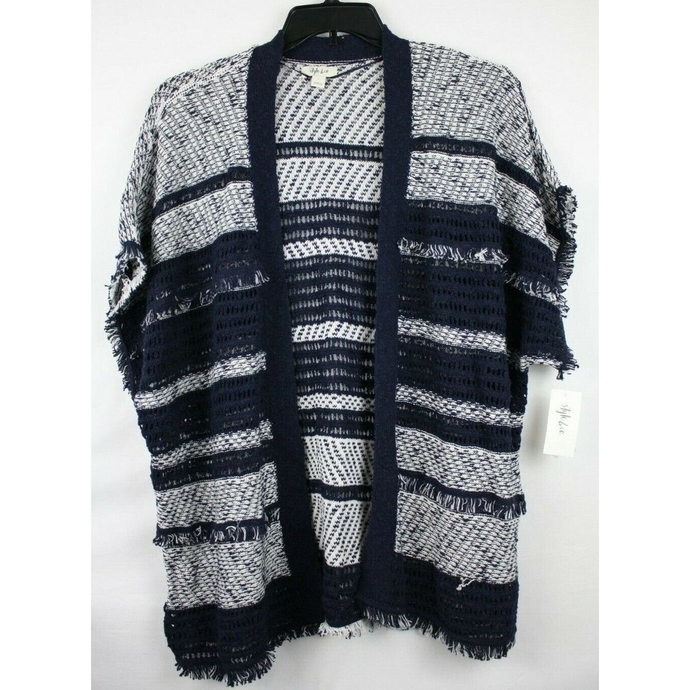 Style & Co Women's Cardigan Sweater Size L Color Navy and White